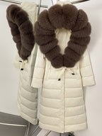 Winter Womens Hooded Fur Collar Down Jacket Long Coats Overcoat Zipper