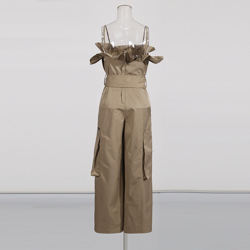 Workwear style off shoulder jumpsuit