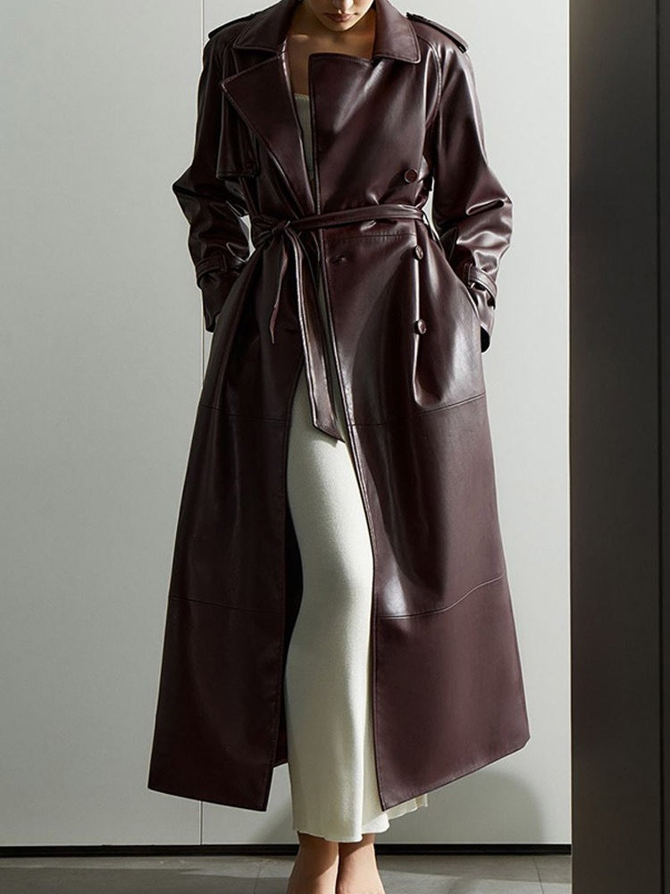 faux leather trench coat