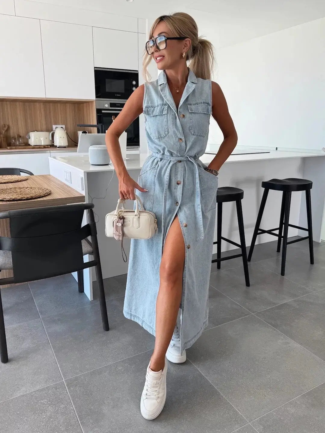 Sleeveless jeans dress