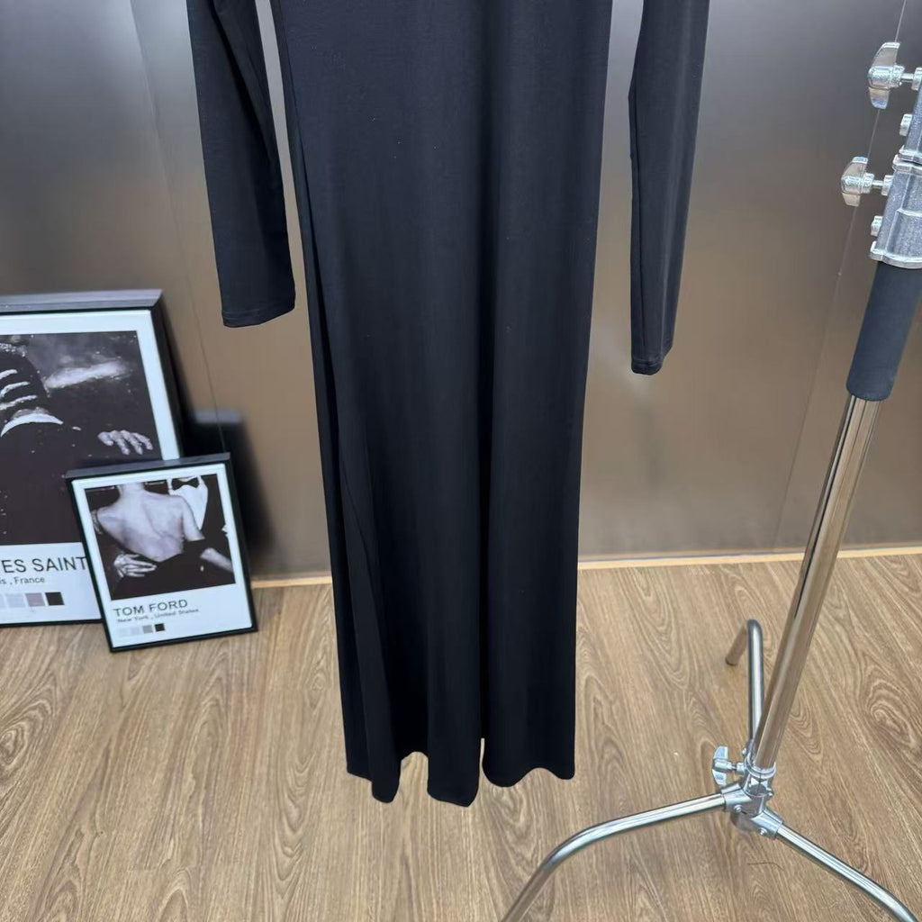 Jersey maxi dress with metallic decor at the waist