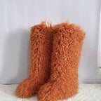 Women's Winter Faux Mongolian Fur Knee High Snow Boots-Warm Fashionable Solid Boots