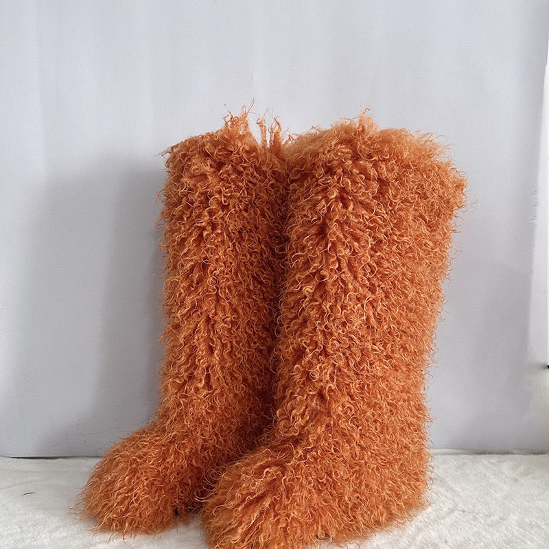 Women's Winter Faux Mongolian Fur Knee High Snow Boots-Warm Fashionable Solid Boots