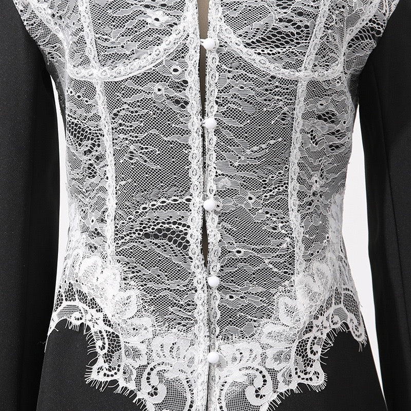 Lace design stitching blazer dress