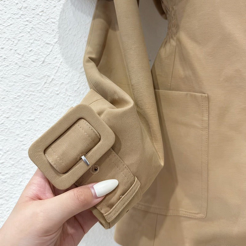 Camel cape trench coat