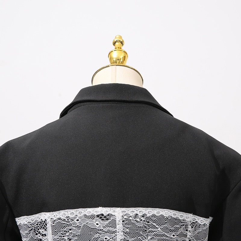 Lace design stitching blazer dress