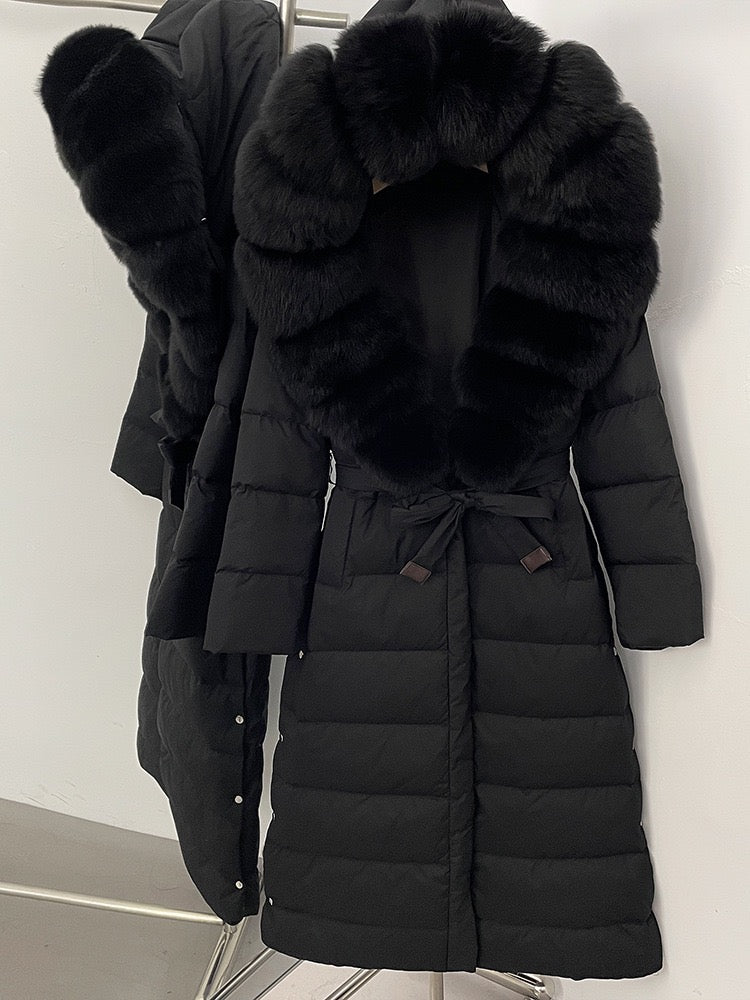 Winter Womens Hooded Fur Collar Down Jacket Long Coats Overcoat Zipper