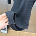 Lapel ribbed belted skirt with top