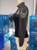 Mesh splicing black lace cut