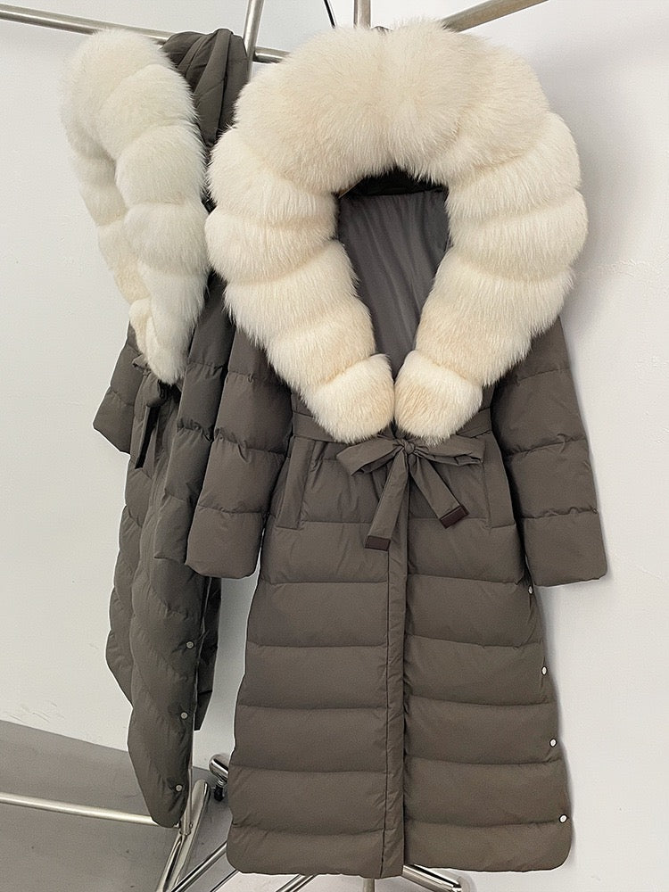Winter Womens Hooded Fur Collar Down Jacket Long Coats Overcoat Zipper