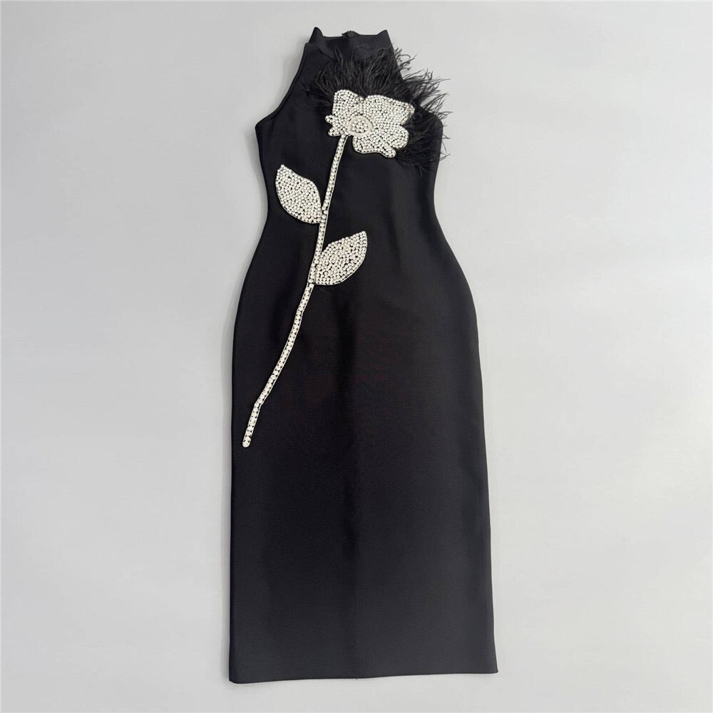 New flower encrusted diamond feather dress