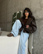 leather cropped biker jacket