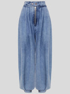 High waist zipper loose denim