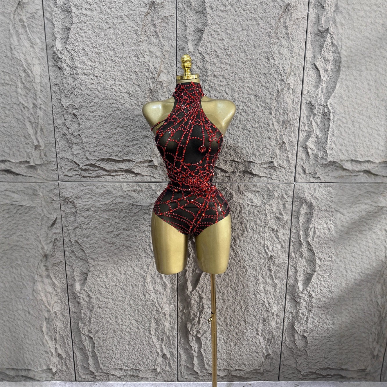 Sexy halterneck casual diamond mesh bodysuit