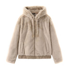 Women Faux Fur Hooded Overcoat Plush Coat Hoodie