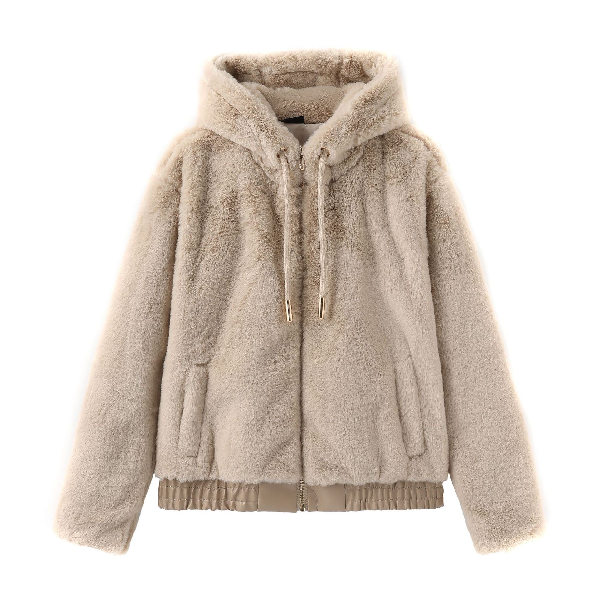 Women Faux Fur Hooded Overcoat Plush Coat Hoodie