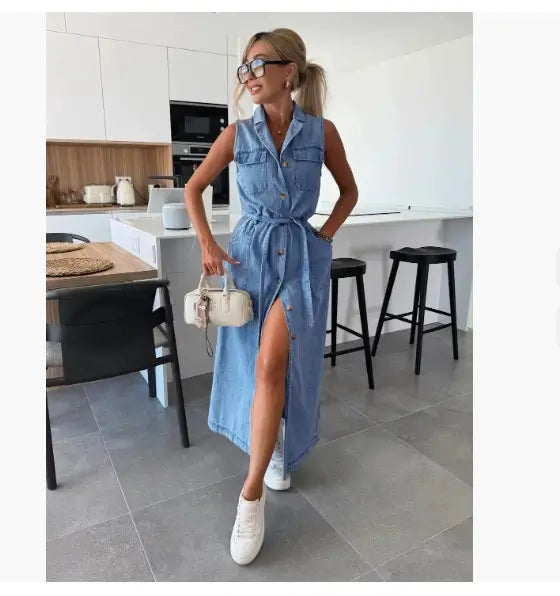 Sleeveless jeans dress