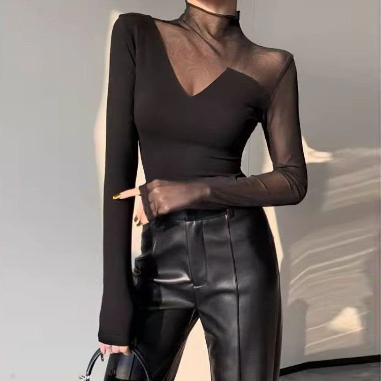 Elegant High Mesh Neck Top