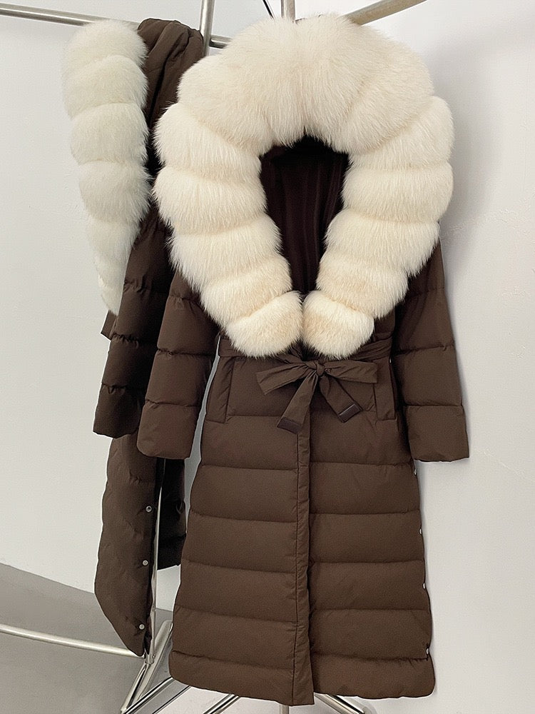 Winter Womens Hooded Fur Collar Down Jacket Long Coats Overcoat Zipper