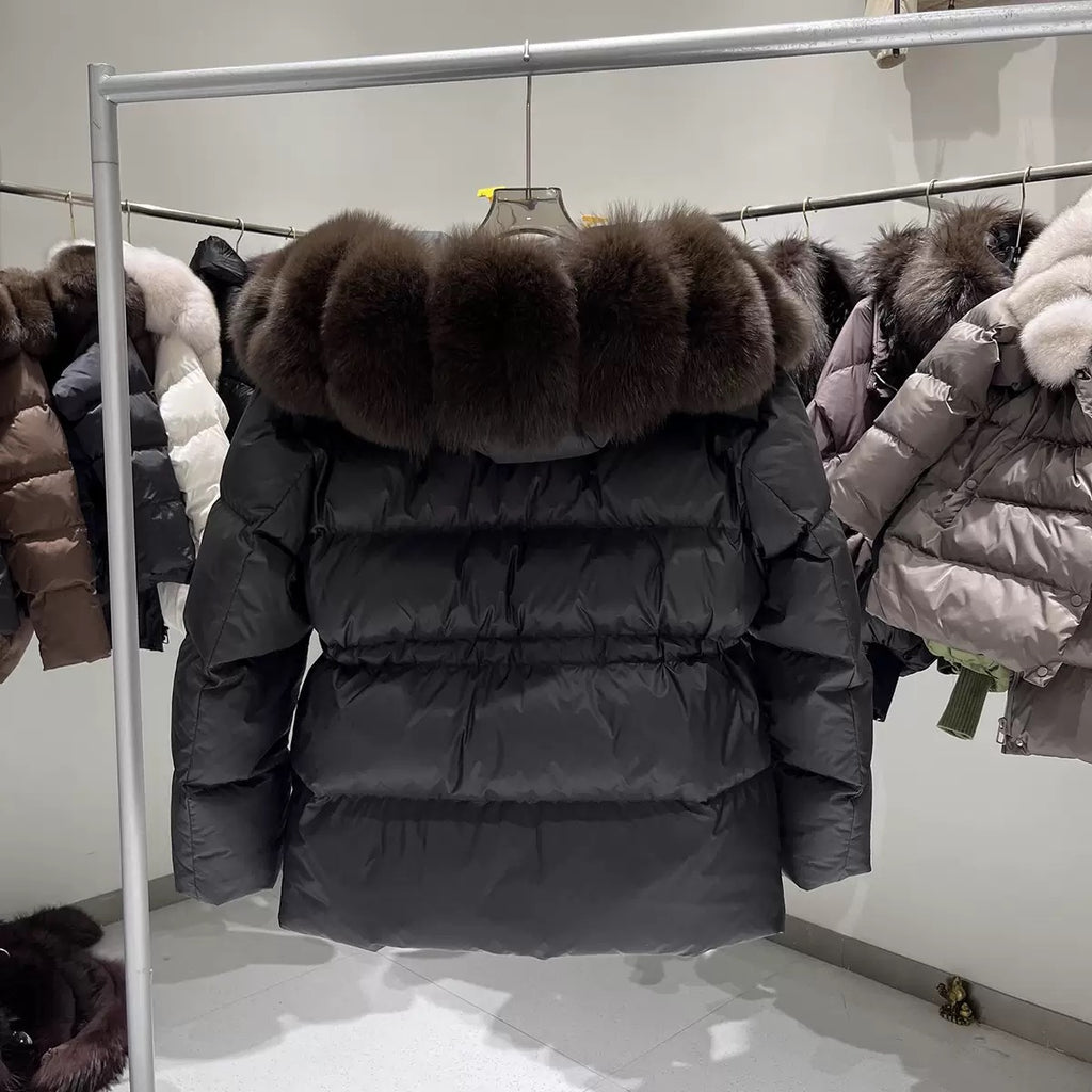 Down Puffer Jacket with Fur Collar